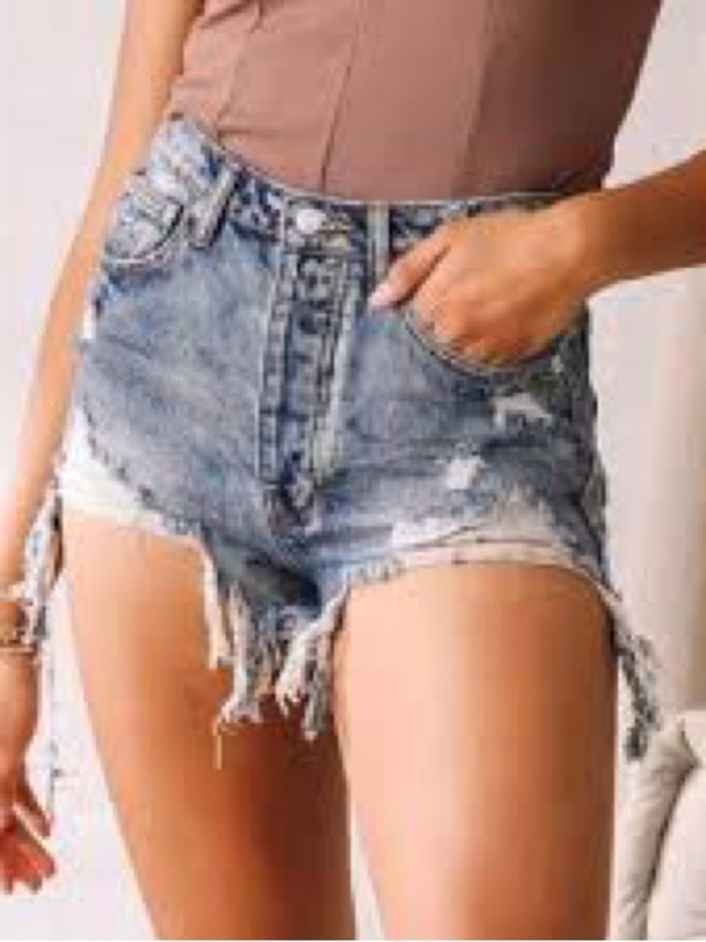 Signature8 Dark Blue Distressed High-Rise Denim Shorts